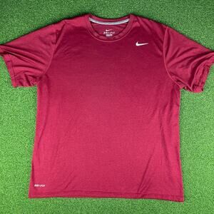 Y2K Nike Mens Dri-FIT Short Sleeve Swoosh Maroon Fitness T-Shirt Sz XL